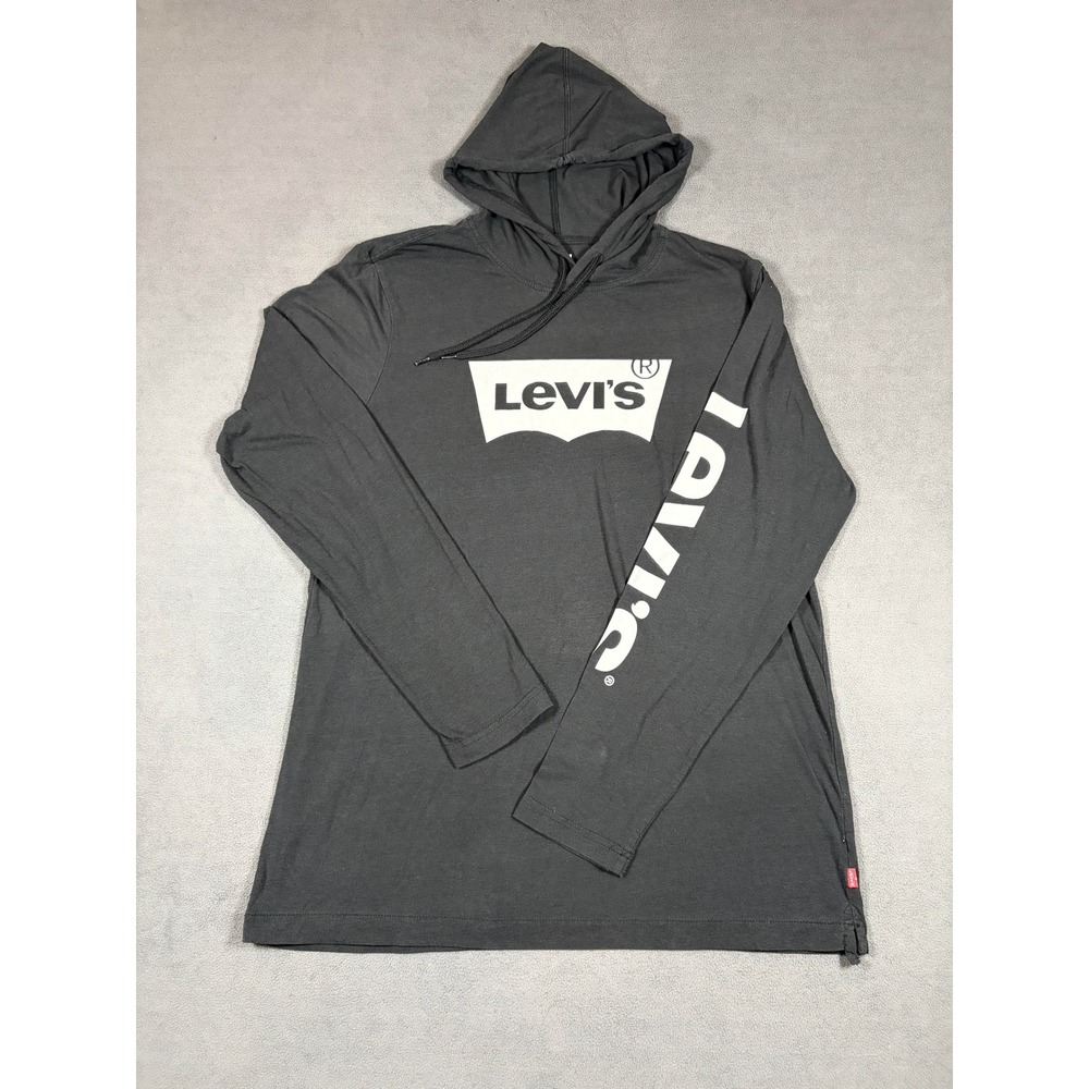 Levi's Hooded T-Shirt Mens Large Black Long Sleeve Graphic Logo